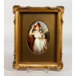 A PARAGON OVAL PORCELAIN PORTRAIT PLAQUE OF CAROLINE OF BRUNSWICK, by F. Micklewright, signed,