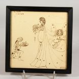 CECILE WALTON, a small ink sketch of a lady receiving an offering, a fairy by her side, signed and