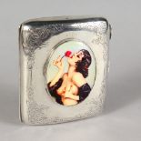 A 1925 SILVER CIGARETTE CASE, with an oval of a glamour model with red rose. Birmingham.