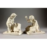 A SEVRES BISCUIT FIGURES BOTH MODELLED AS CHILDREN WEARING 18TH CENTURY DRESS, one a young boy