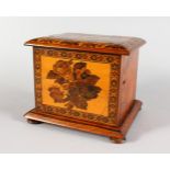 A GOOD TUNBRIDGE WARE PARQUETRY AND MARQUETRY CHEST, with parquetry top and marquetry door to the