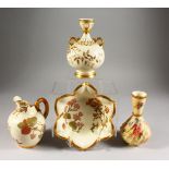 A SELECTION OF BLUSH OR IVORY ROYAL WORCESTER: a spirally moulded vase, C.1907, a jug, C. 1890, a