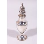 A GOOD GEORGE III PLAIN SUGAR CASTER, with reeded bands. 6.5ins high. London 1792. Maker: C.H.
