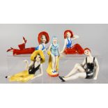 FIVE DECO DESIGN PORCELAIN LADIES.