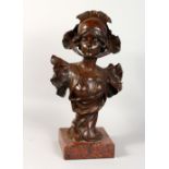 H. JACOBS AN ART NOUVEAU BRONZE BUST OF A YOUNG LADY, on a square granite base. 20ins high including