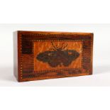 A TUNBRIDGE WARE MARQUETRY BOX, the lid with a butterfly. 4.5ins long.