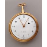 A GOOD 18TH CENTURY GOLD POCKET WATCH by L. G. LAGAFFE A. LIEGE, with verge movement and white