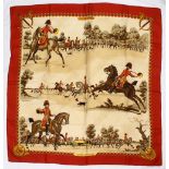 A HERMES FOX HUNTING SILK SCARF.