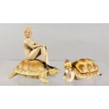 TWO PORCELAIN TORTOISES WITH LADIES.