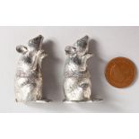 A CAST SILVER PLATED NOVELTY MICE SALT AND PEPPER.