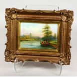 AN EX-ROYAL WORCESTER ARTIST PLAQUE, painted with a narrow boat with Windsor Castle in the distance,