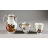 AN 18TH CENTURY MEISSEN COFFEE CUP, with basket weave border painted with a man with cattle, and a