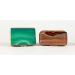 TWO AGATE MOUNTED SNUFF BOXES. 2.5ins and 2.75ins long.