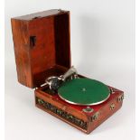 A WIND UP PORTABLE GRAMOPHONE. 11.5ins wide.
