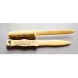 TWO BONE LETTER OPENERS. 9ins long.