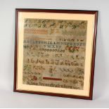 A 19TH CENTURY ALPHABET SAMPLER, signed and dated, Alma Irene Grafenberg, 185?; together with a