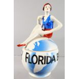 A DECO DESIGN FLORIDA BEACH GLOBE BOWL AND COVER. 7.5ins high.