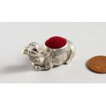 A CAST SILVER NOVELTY CAMEL PIN CUSHION.