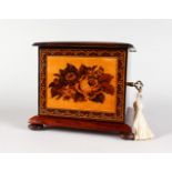 A TUNBRIDGE WARE MARQUETRY CHEST, with marquetry top of flowers, flowers to the door to the front,