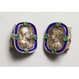 A PAIR OF RUSSIAN SILVER AND BLUE ENAMEL CUFFLINKS.
