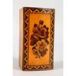 A TUNBRIDGE WARE MARQUETRY BOX, with domed top. 3.75ins long.