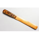 A LARGE TUNBRIDGE WARE MARQUETRY PAPER KNIFE. 10ins long.