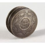 A GERMAN METAL NAZI SNUFF OR PILL BOX. 1.75ins diameter.