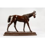 A GOOD LARGE BRONZE STANDING STALLION, on a naturalistic rectangular base. 13ins long x 11ins high.