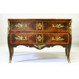 AN 18TH CENTURY LOUIS XV KINGWOOD AND MARBLE COMMODE, with variegated pink marble top, above a