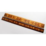 TWO LONG TUNBRIDGE WARE PARQUETRY RULERS 17.5ins long.