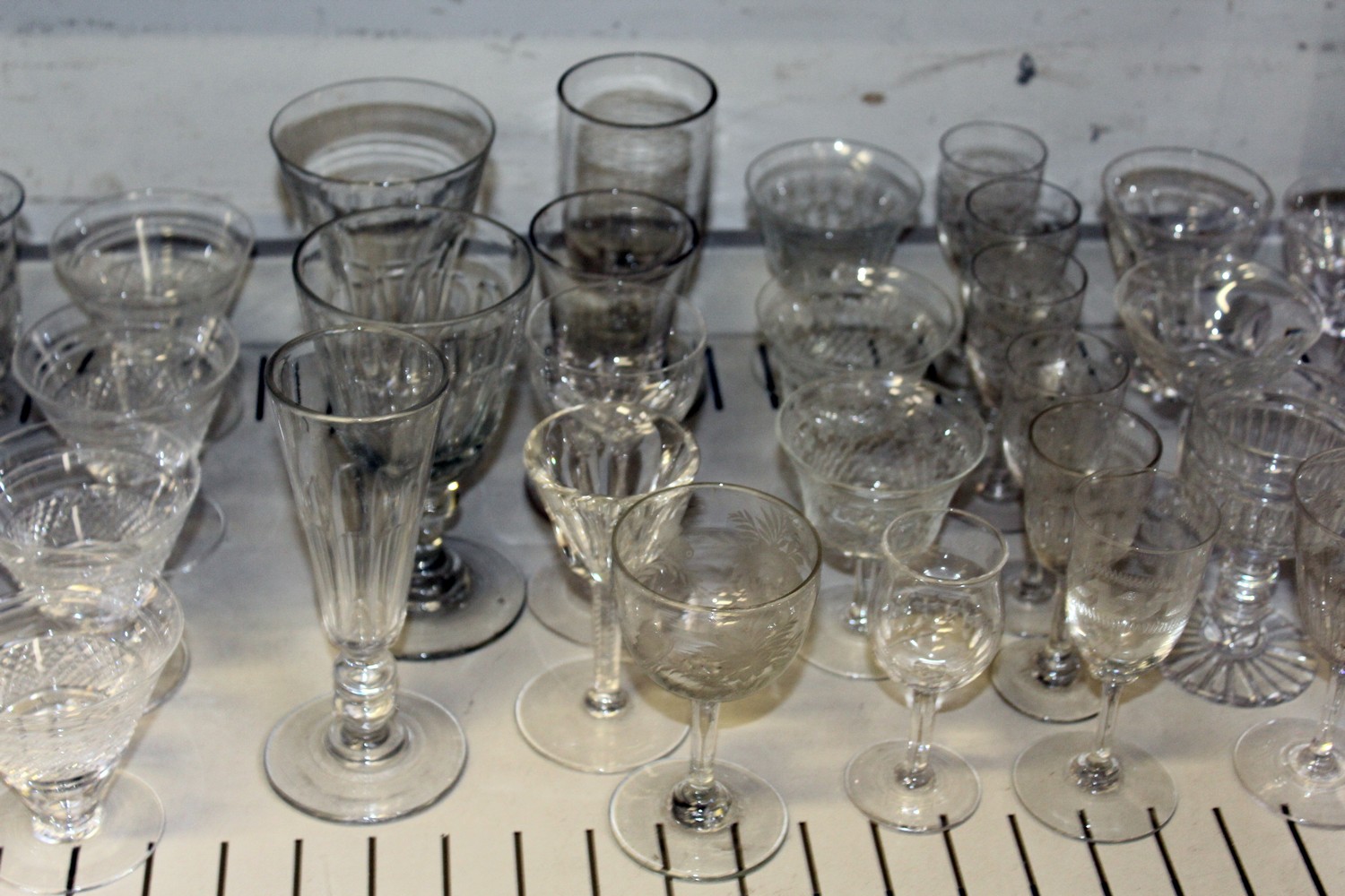 A shelf of cut glass drinking glasses. - Image 3 of 4