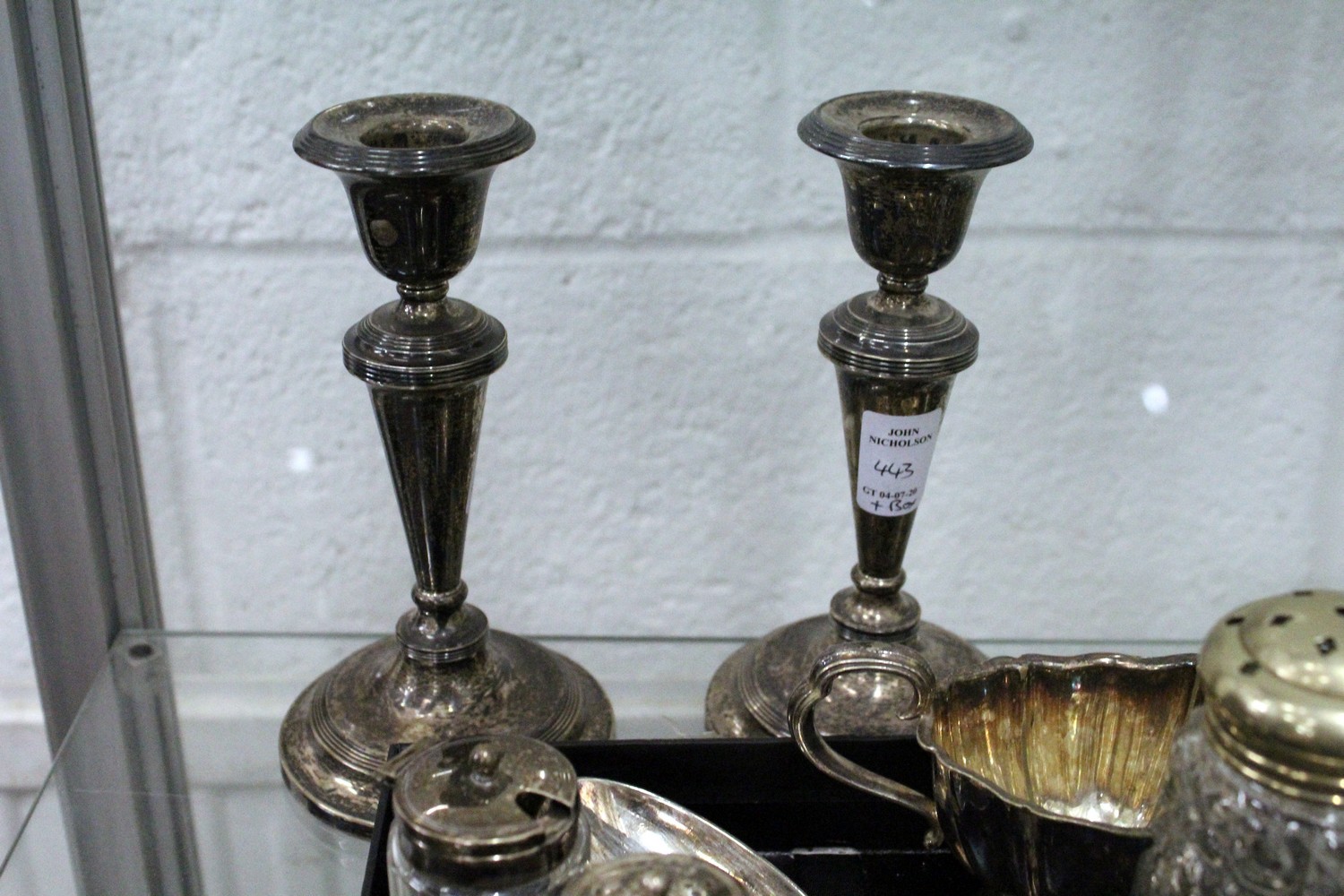 A small group of plated wares to include a pair of candlesticks. - Image 3 of 3