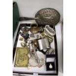 A Chinese silver backed hand mirror, napkin rings and other collectables.
