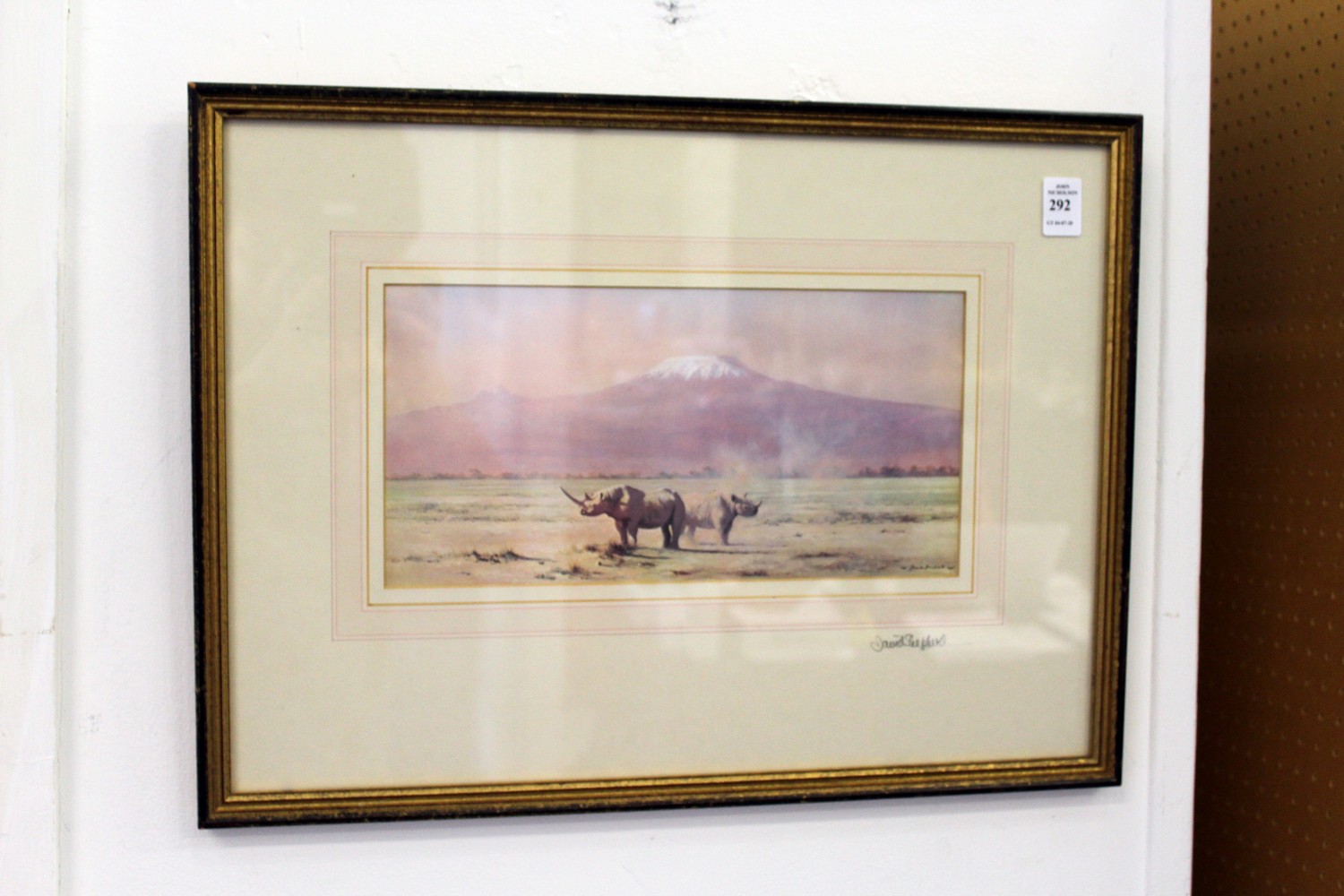 David Shepherd, a colour print of a rhinoceros, pencil signed.