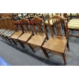 A set of three 19th century oak solid seat dining chairs and a similar chair.