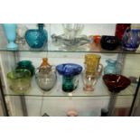 A good collection of colourful glassware to include vases, bowls etc.