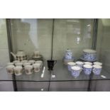 A Victorian blue and white part tea service decorated with birds together with a Norwegian tea