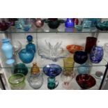 A good collection of colourful glassware to include vases, bowls etc.