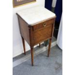 A small mahogany and marble topped pot cupboard.