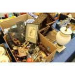 Miscellaneous collectables to include a table lamp, model chalet and other items.