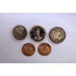 A small group of collector's coins.
