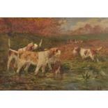Marie Didi re Calves (1883-1957) French. Hunting Dogs on the Scent, Signed, Oil on Canvas, 15" x