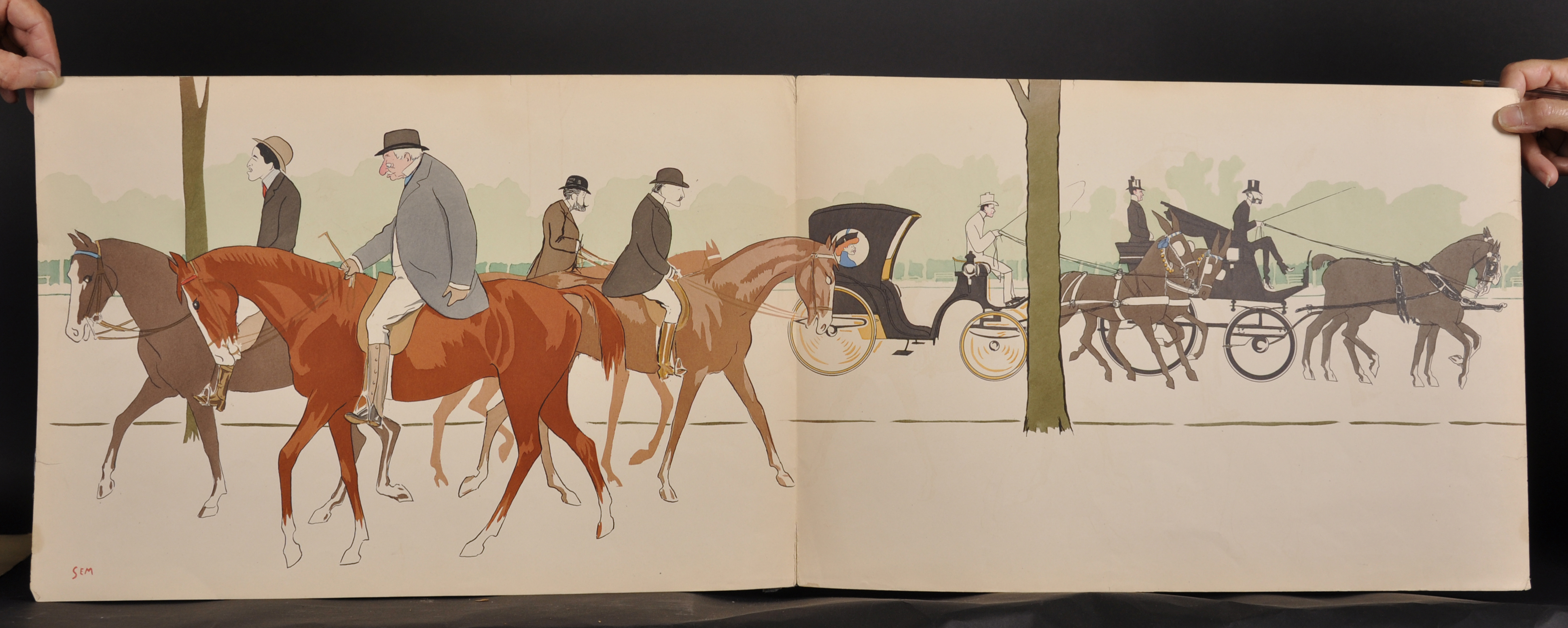 Georges Goursat 'Sem'. A Pair of Double Page Lithographs of Horses and Carriages, 14" x 40" (2). - Image 2 of 3