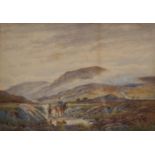 19th Century English School. A Moorland Landscape with a Figure on Horseback, Watercolour,