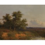 Attributed to Willem Vester (1824-1895) Dutch. 'Summer Meadows', Oil on Oak Panel, 6.5" x 8.5".