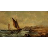 Carl Strauss (19th/20th Century) British. Fishing Boats in Choppy Waters, Oil on Board, Signed