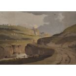 Circle of John Varley. Figure on a Winding Road, Watercolour Laid on a Fabric Album Page,