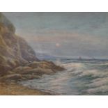 George Henry Jenkins (1843-1914) British. Coastal Scene at Sunset, Watercolour, Signed, 11" x 14.