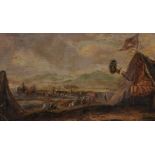 19th Century School, Possibly American. An Encampment, Oil on Oak Panel, 3.5" x 6".