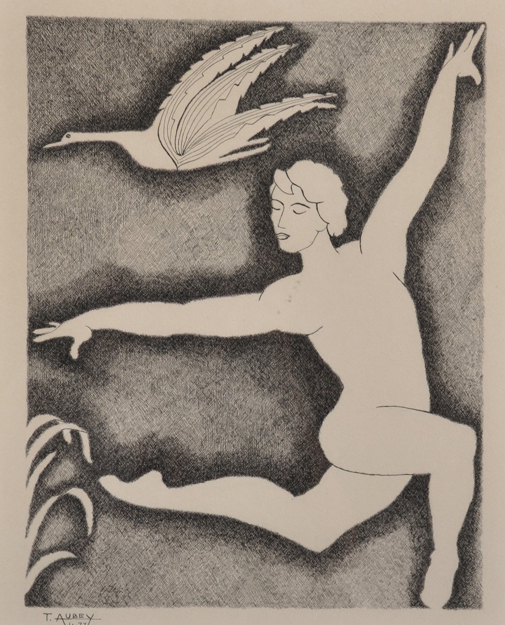 After T. Aubey, A Print of a Nude, 13" x 9.5".